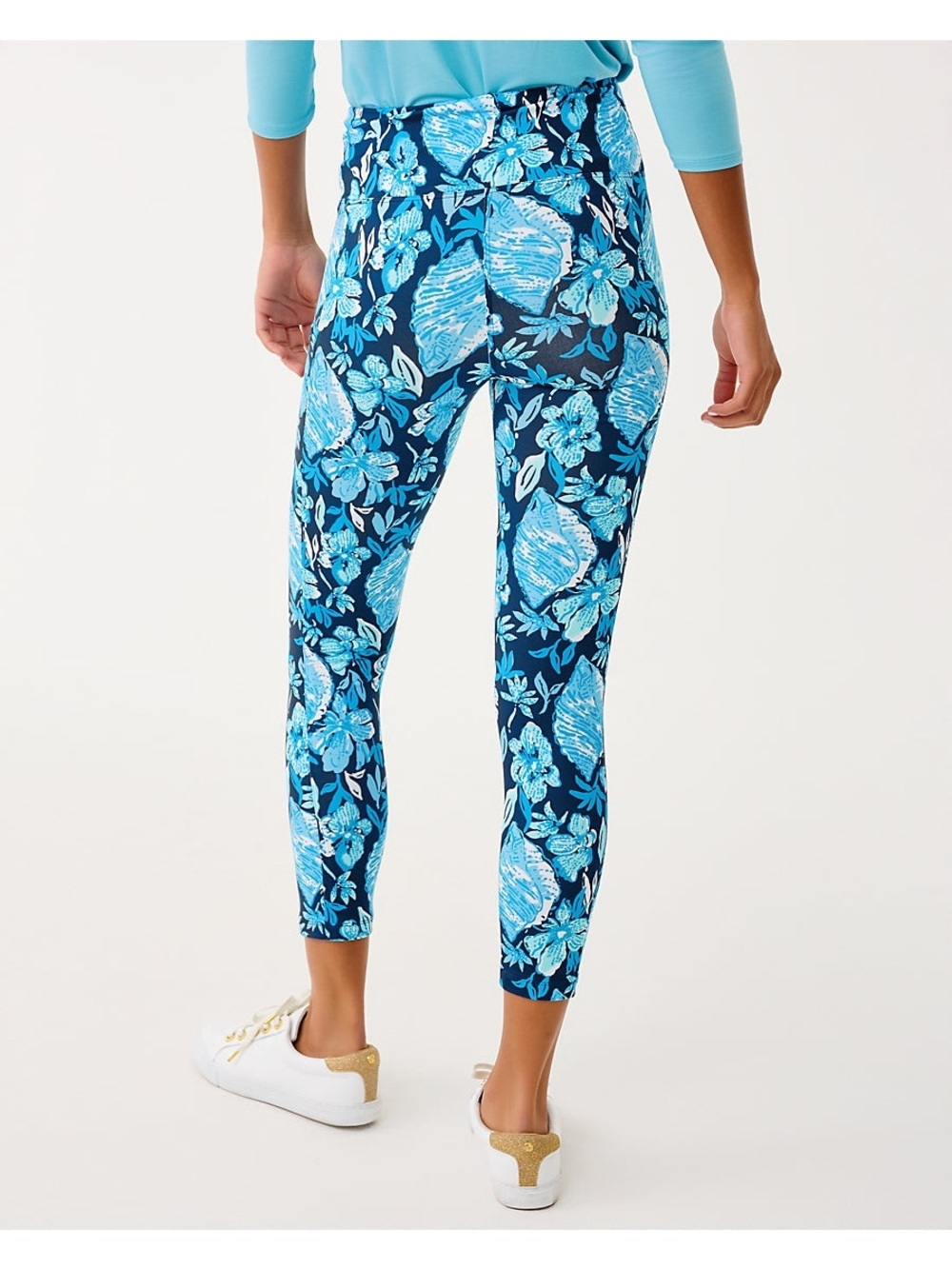 WEEKENDER HIGH RISE MIDI LEGGING, LOW TIDE NAVY CROSSGRAIN SEASHELL SPLENDOR